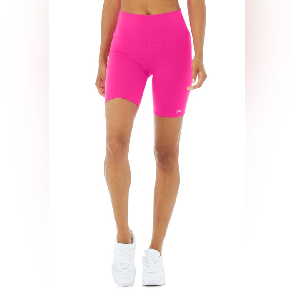 Neon Pink Alo High Waisted Bike Shorts 7” Size S